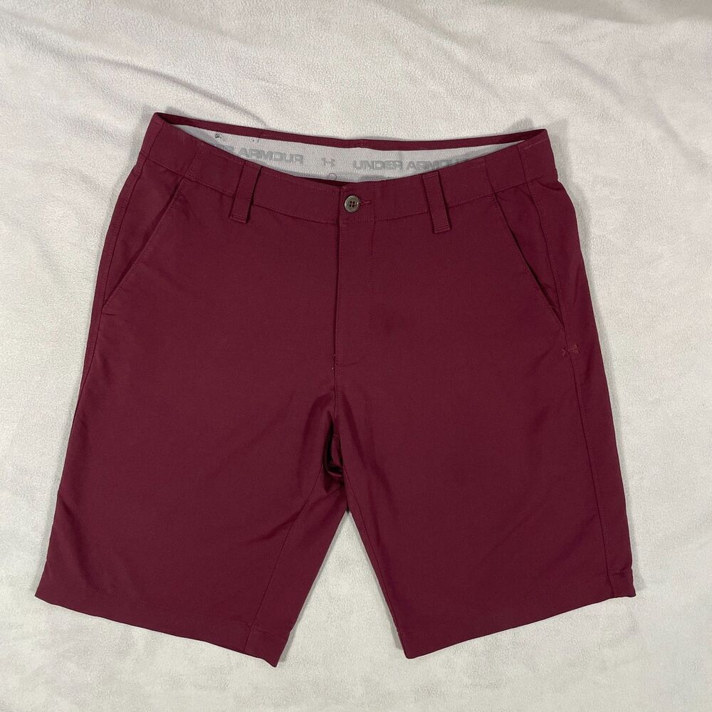 Under Armour Match Play Golf Shorts Mens 34 Maroon HeatGear Loose Performance
